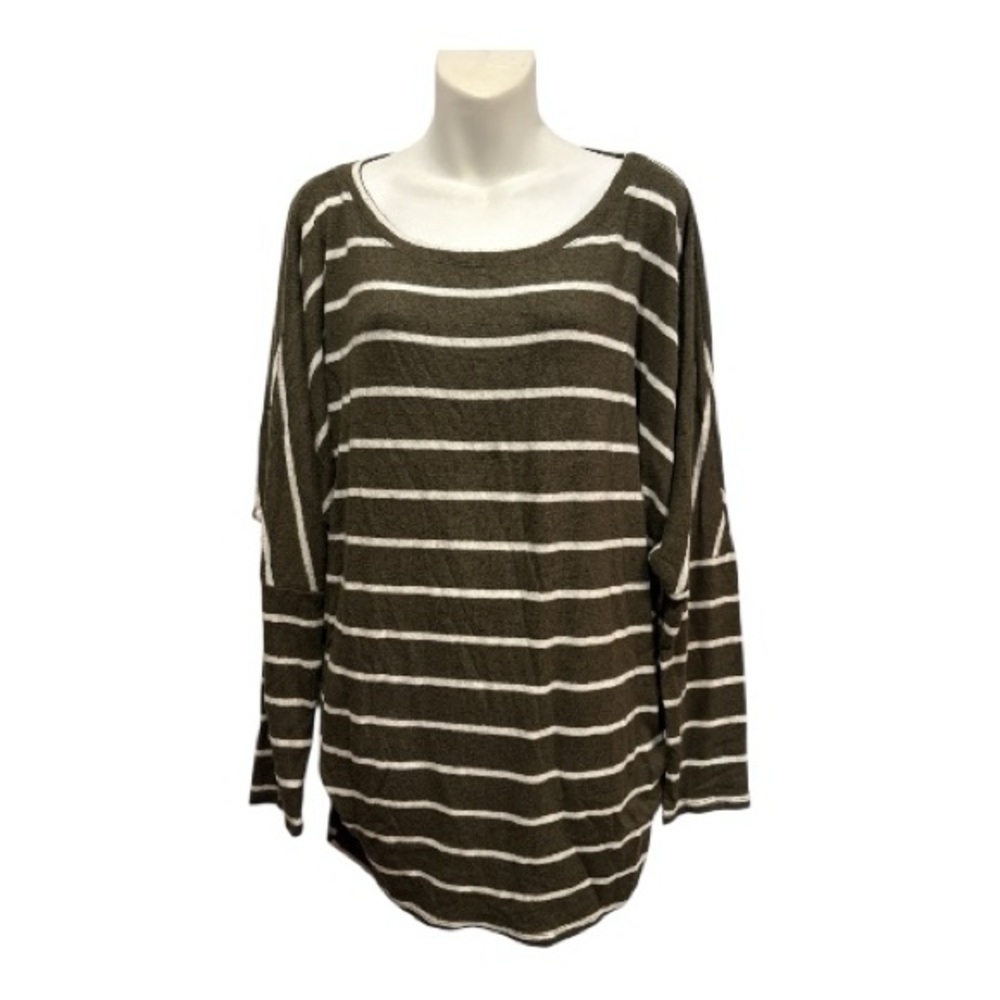 Wantable Striped Crew Neck Sweater in Olive green and white stripe size XL